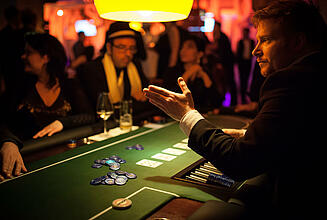 Dealer demands stake at poker table Dealer demands stake from players at the poker table