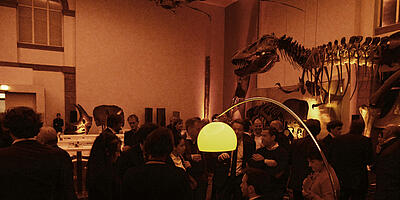 Mobile casino in a natural history museum with dinosaurs