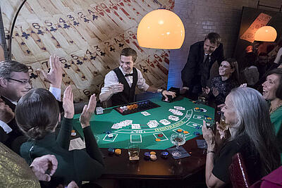 good mood at the blackjack table Good mood at the blackjack table at a staff event
