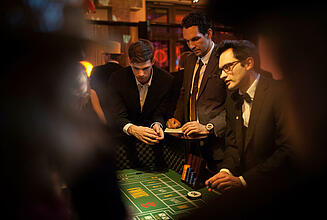 Craps dice game at a kick off Croupier explains the craps game rules.